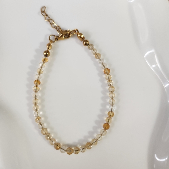 Gold Dainty  Citrine Bead Bracelet - Picture 3 of 5